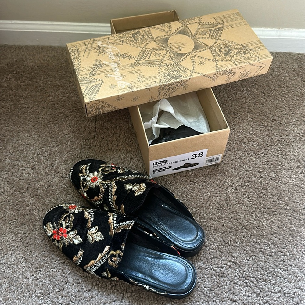 Free People Brocade Mules Size 38 w/original box